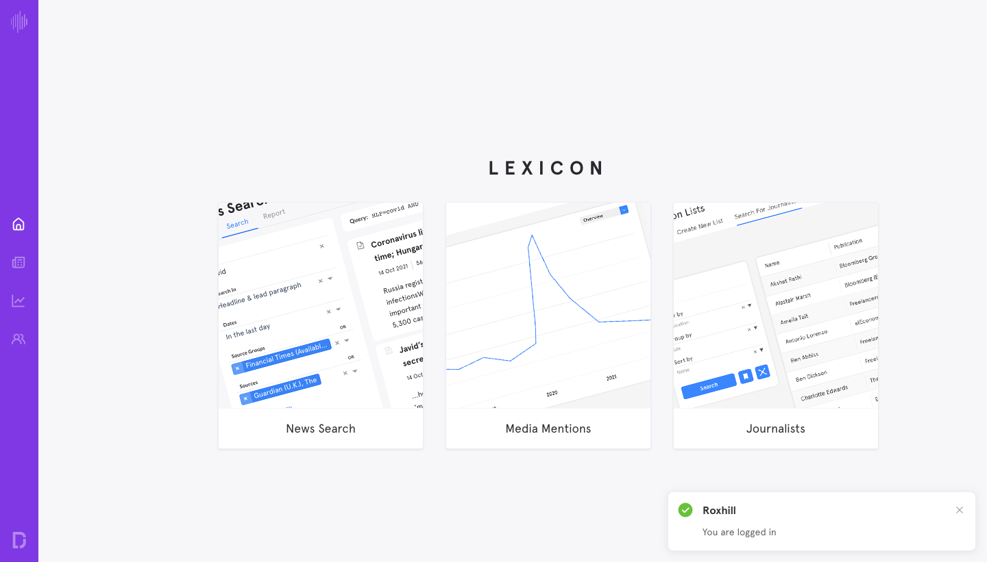 Home page and Roxhill login confirmation